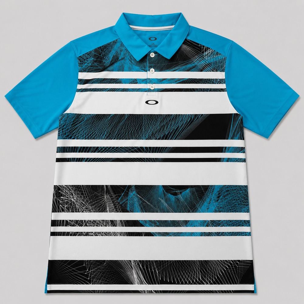 Oakley Polo Shirt Mens Large Blue Striped Golf Performance Stretch Regular Fit